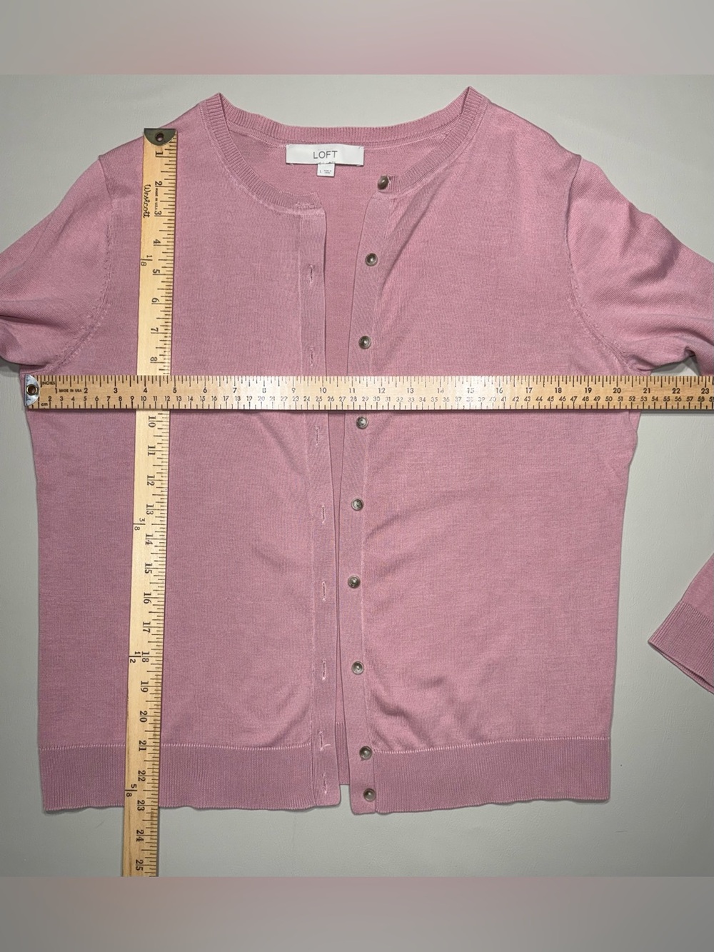 LOFT Light Pink Crewneck Button-Front Cardigan - Picture 6 of 11